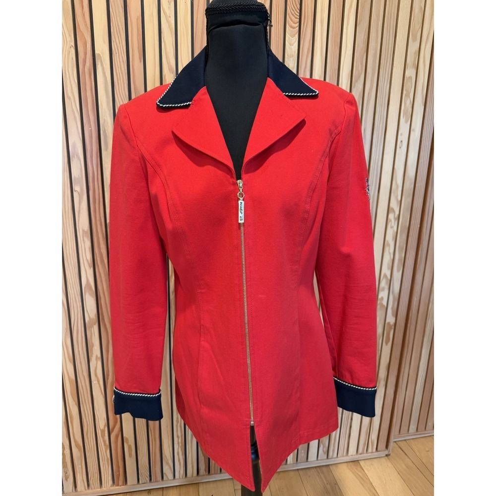 St. John Sport by Marie Gray Red Nautical Full Zip Blazer Size P/2